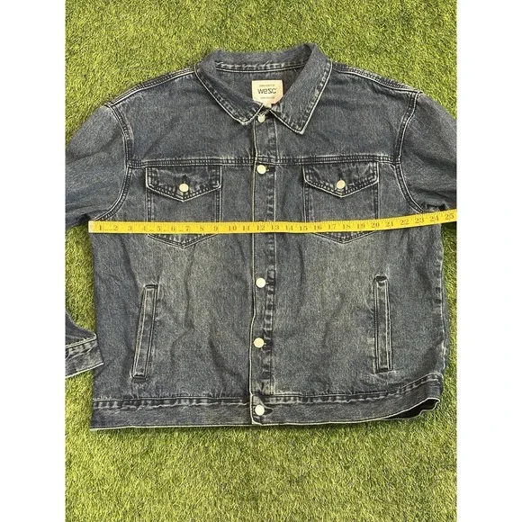 Wesc Denim Trucker‎ Jacket Unisex Mens XL Womens XXL Blue Jean THRILLS Graphic - Picture 12 of 16